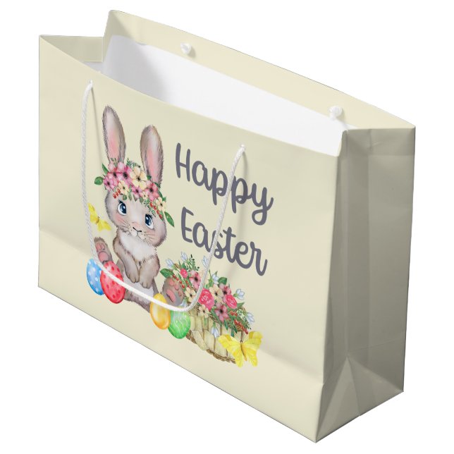 Grand Sac Cadeau Joli lapin de Pâques Joyeux Fête de vacances  (Devant Angle)