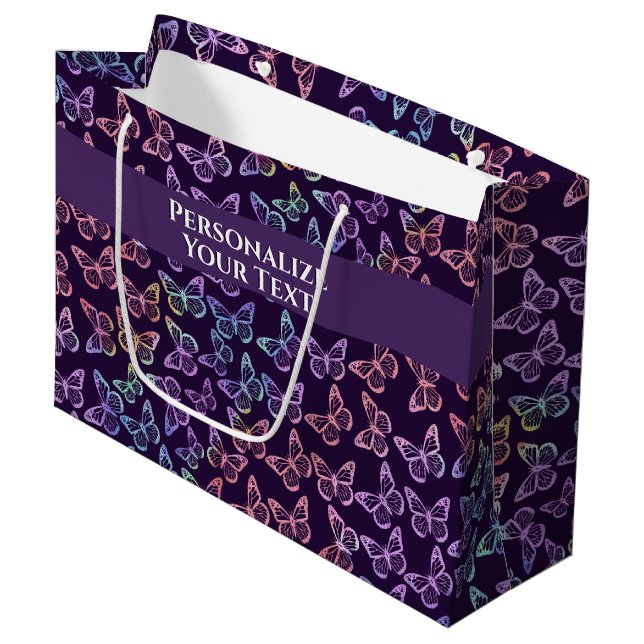 Grand Sac Cadeau Joli Motif de papillon violet fille personnalisée (Devant Angle)