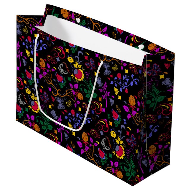 Grand Sac Cadeau Joli motif floral coloré (Devant Angle)