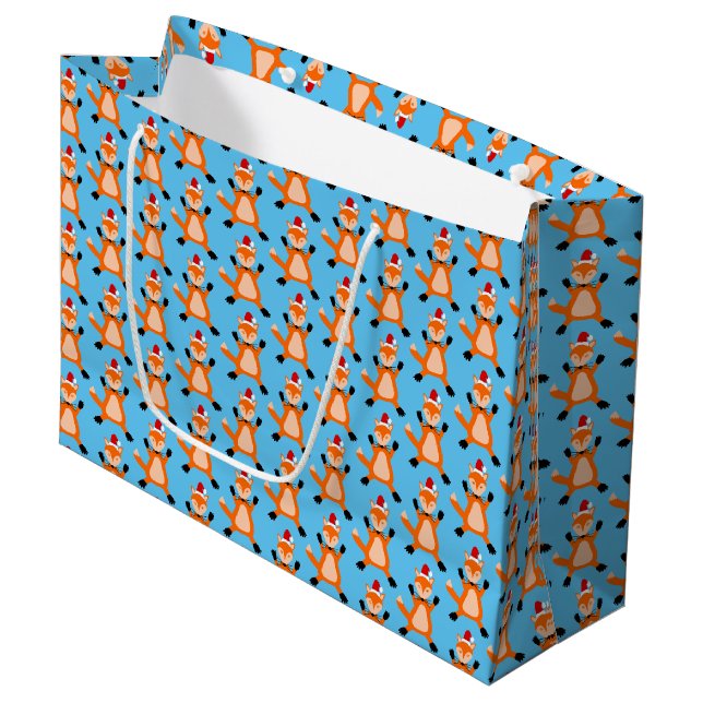 Grand Sac Cadeau Joli Noël Fox Motif (Devant Angle)