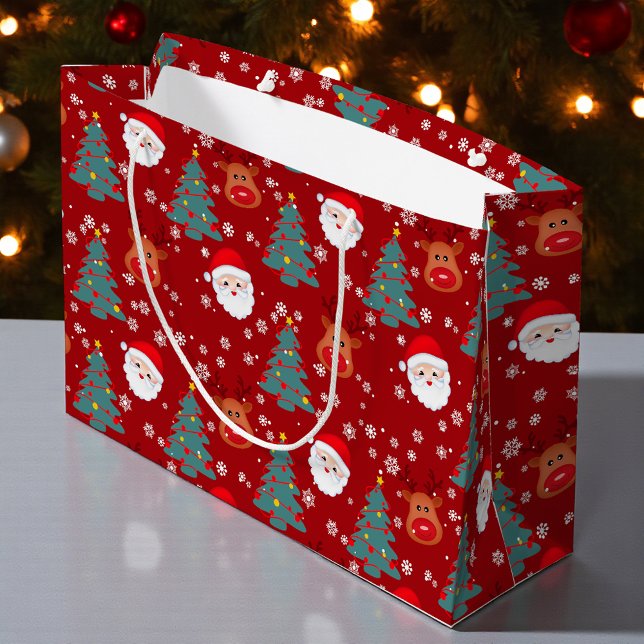 Grand Sac Cadeau Joli Noël Père Noël Reindeer | Noël (Créateur téléchargé)