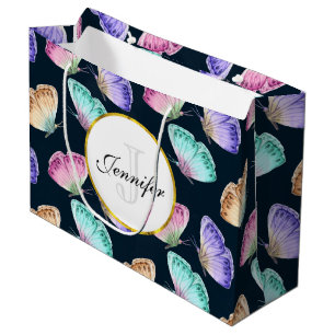 Grand Sac Cadeau Joli Pastel Motif d'aquarelle papillon