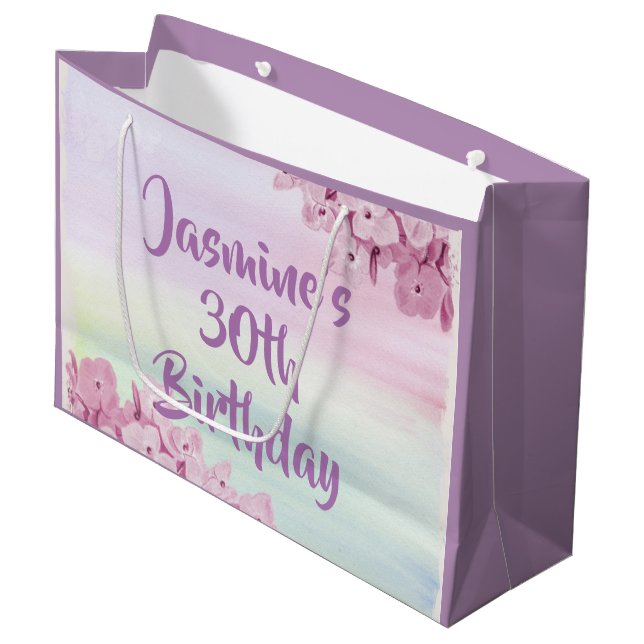 Grand Sac Cadeau Joli Pastel Rose Hydrangea Aquarelle (Devant Angle)