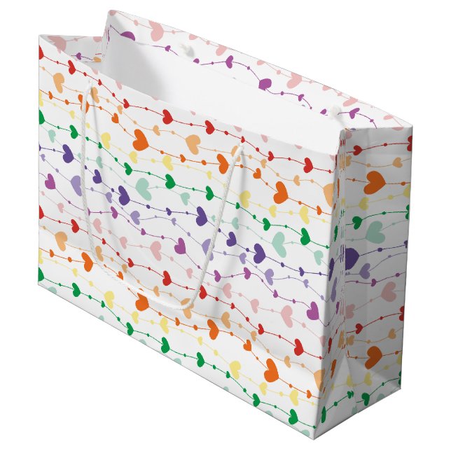 Grand Sac Cadeau Joli Rainbow Hearts Enfants Motifs (Devant Angle)