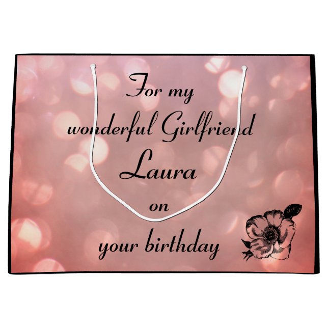 Grand Sac Cadeau Joli rose pétillant Girl Anniversaire (Devant)