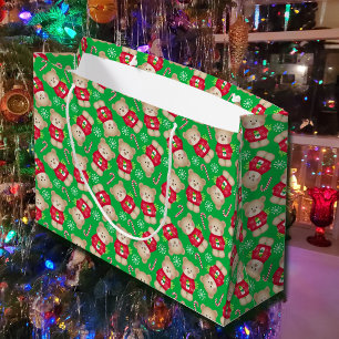 Grand Sac Cadeau Joli Sucres de canne Nounours Rouge Vert Noël