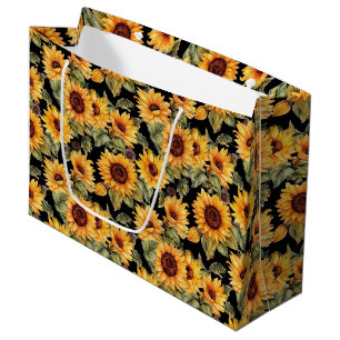 Grand Sac Cadeau joli tournesol populaire motif carrelé
