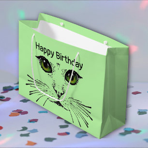 Grand Sac Cadeau Joli visage de chat avec yeux verts longs Whiskers