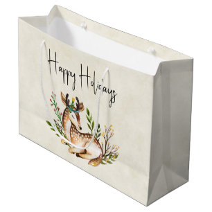 Grand Sac Cadeau Jolie aquarelle Deer Pose En Bas Boho Holiday