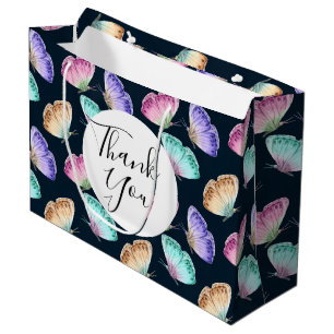 Grand Sac Cadeau Jolie aquarelle Motif papillon Merci