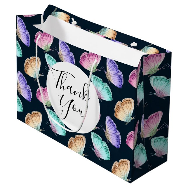 Grand Sac Cadeau Jolie aquarelle Motif papillon Merci (Devant Angle)