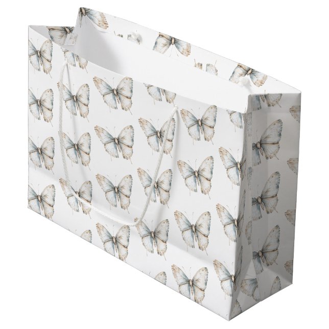 Grand Sac Cadeau Jolie Baby Shower Papillon Blanc Mariée (Devant Angle)