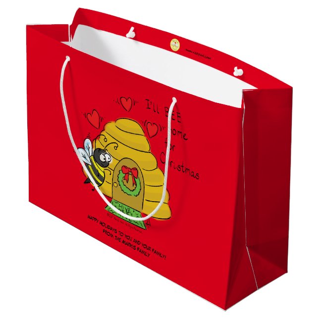 Grand Sac Cadeau Jolie Bee Christmas Drôle Cartoon de vacances (Dos Angle)