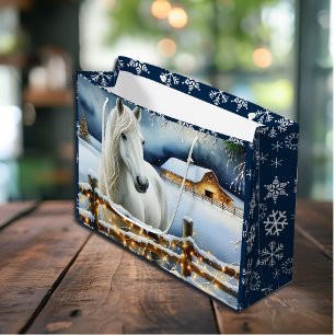 Grand Sac Cadeau Jolie ferme festive de Cheval Blanc Noël