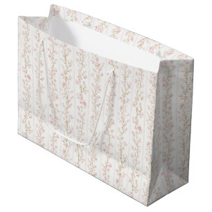 Grand Sac Cadeau Jolie Fête de Mariage Rose Pâle Floral Rayures