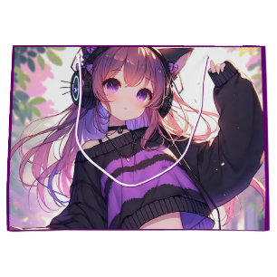 Grand Sac Cadeau Jolie fille Anime dans les casques Anniversaire