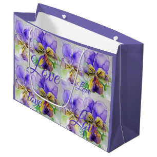 Grand Sac Cadeau Jolie Fleur Viola Floral Purple Motif Amour