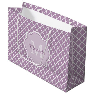 Grand Sac Cadeau Jolie Lavande Purple Quatrefoil Nom Monogrammé