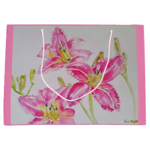 Grand Sac Cadeau Jolie Lys Fleur Rose Floral Lys Aquarelle