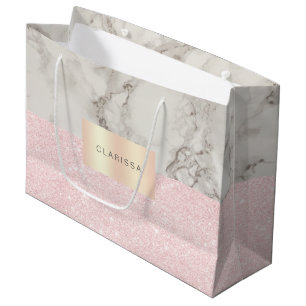 Grand Sac Cadeau Jolie parties scintillant or rose et marbre blanc