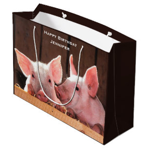 Grand Sac Cadeau Jolie rose Piglets photo animal Anniversaire