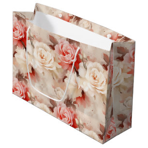 Grand Sac Cadeau Jolie rose saumonée crème rose florale douche de m