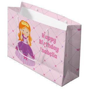 Grand Sac Cadeau Jolie tête rouge Princesse rose Personnalisé Fille
