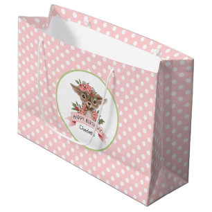 Grand Sac Cadeau Jolie Woodland Animal rose Anniversaire pour fille