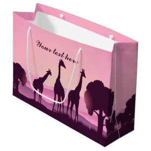 Grand Sac Cadeau jolies girafes africaines ajoutent du texte