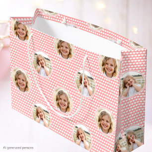 Grand Sac Cadeau Jolis cœurs roses abricot pour l'anniversaire des