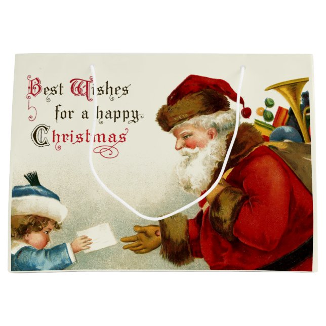 Grand Sac Cadeau Jolly Vieux Monde Père Noël et Enfant (Devant)