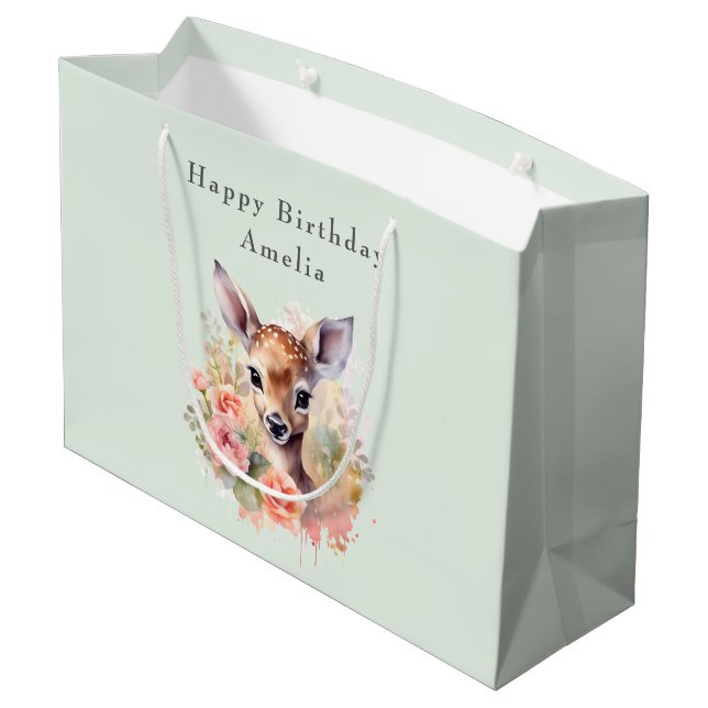 Grand Sac Cadeau Jote Cerf Entouré D'Anniversaire Rose (Dos Angle)
