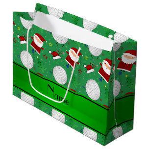 Grand Sac Cadeau Jouer au golf vert nommé personnalisé de Noël