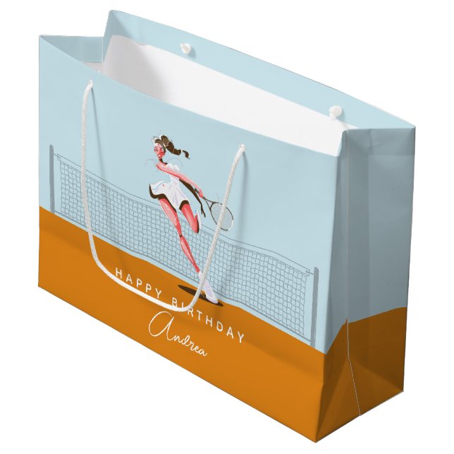 Grand Sac Cadeau Joueuse de tennis de fille Anniversaire Dessin & N (Devant Angle)