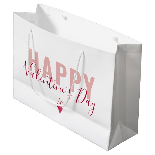 Grand Sac Cadeau Jour de la Saint Valentin rose moderne Script (Devant Angle)