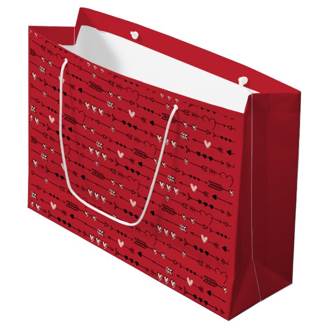 Grand Sac Cadeau Jour des Valentines Anniversaire Rose Coeurs rouge (Devant Angle)
