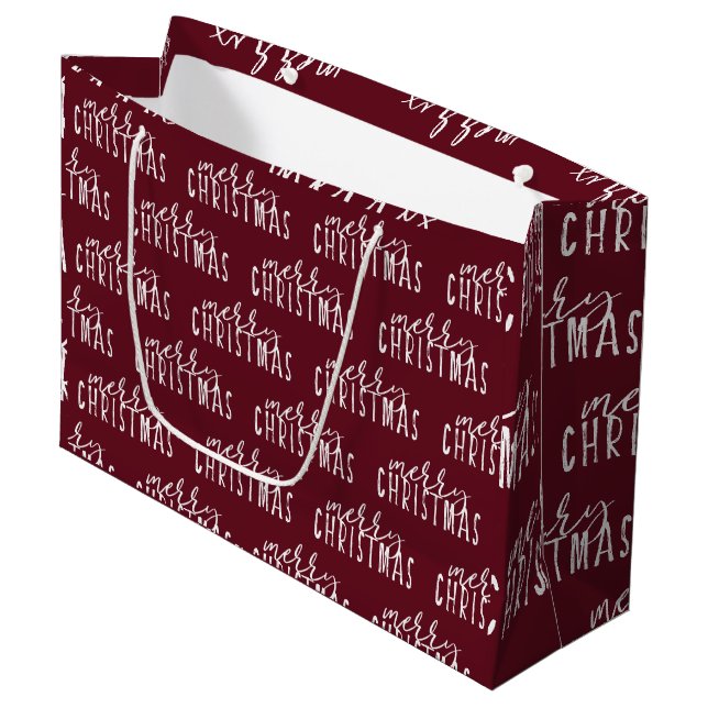 Grand Sac Cadeau Joyeuse calligraphie de Noël Rouge Blanc Festif Ch (Devant Angle)