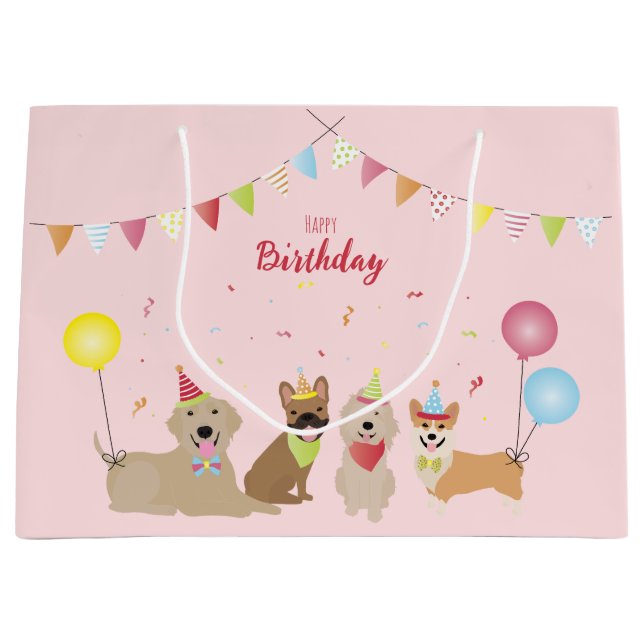 Grand Sac Cadeau Joyeuse fête des chiens d'anniversaire (Devant)