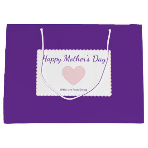 Grand Sac Cadeau Joyeuse Fête des Mères Violet Rose Cœur Nom du Don