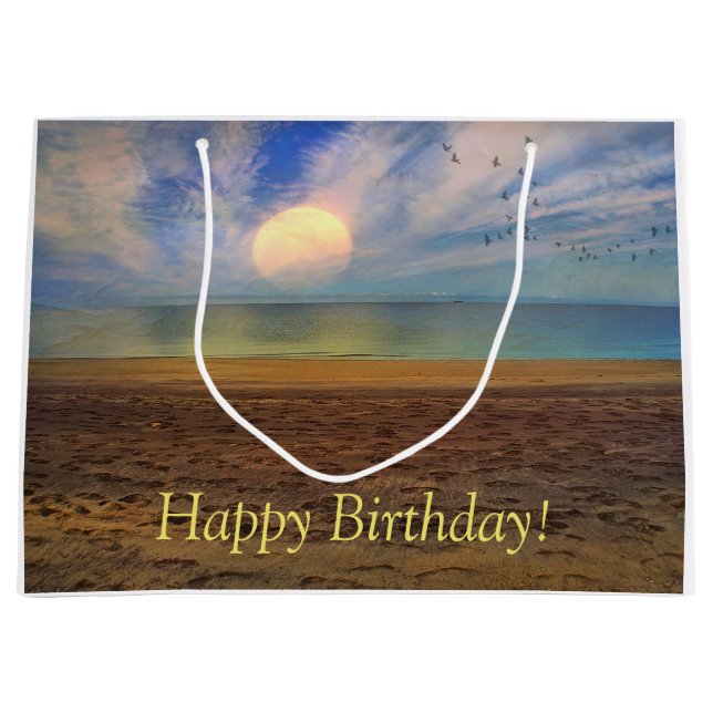 Grand Sac Cadeau Joyeuse plage de Sunset Birthday (Devant)