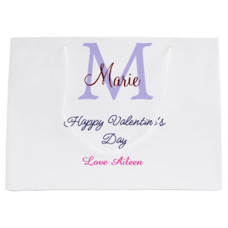 Grand Sac Cadeau Joyeuse Saint-Valentin pastel violet monogramme ro