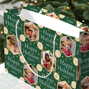 Grand Sac Cadeau Joyeuses fêtes Noël Flocon de neige photo vert