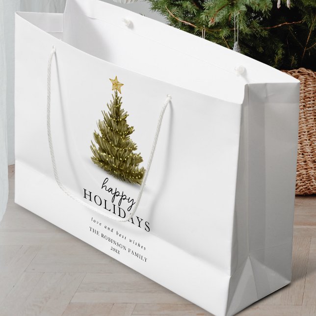 Grand Sac Cadeau Joyeuses fêtes Typographie sapin de Noël (Créateur téléchargé)