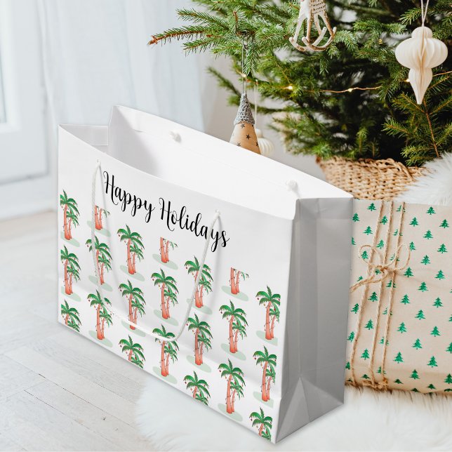 Grand Sac Cadeau Joyeuses vacances Palm Tree Noël (Créateur téléchargé)