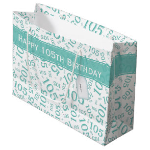 Grand Sac Cadeau Joyeux 105e anniversaire Turquoise Motif nombre al