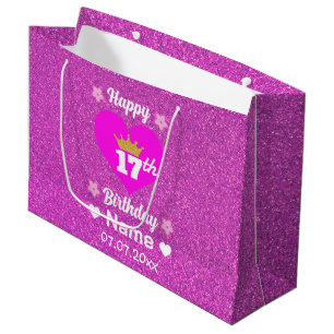 Grand Sac Cadeau Joyeux 17e anniversaire Gold Crown Parties scintil