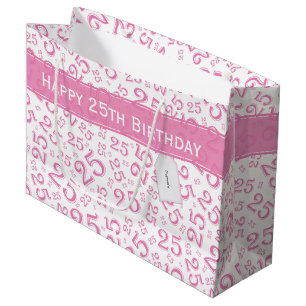 Grand Sac Cadeau Joyeux 25e anniversaire Pink Random Numéro Motif