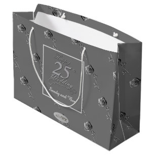 Grand Sac Cadeau "Joyeux 25ème anniversaire de Mariage" Roses 3D su
