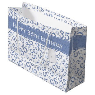 Grand Sac Cadeau Joyeux 35e anniversaire Numéro Motif Bleu/Blanc