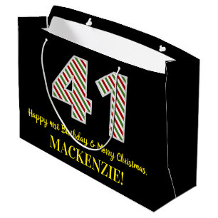Grand Sac Cadeau Joyeux 41e anniversaire & Joyeux Noël, Nom personn